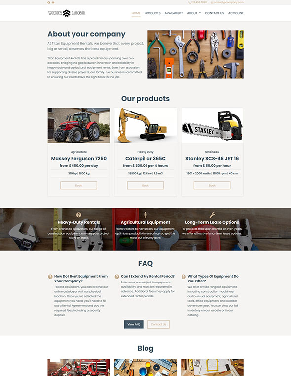 Equipment Rental Software - Website Template #10