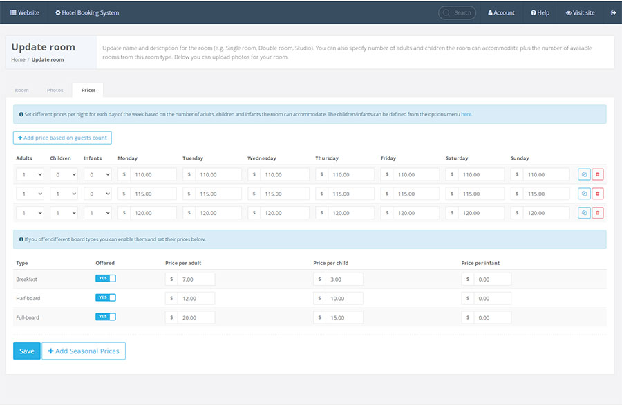 VEVSoftware Hotel Booking Software room rates management