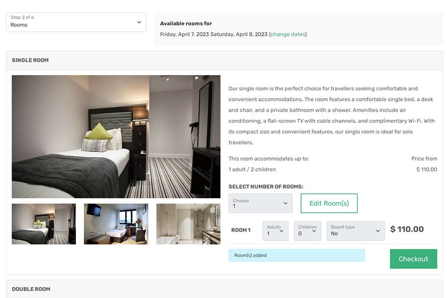 VEVSoftware hotel website booking - select a room