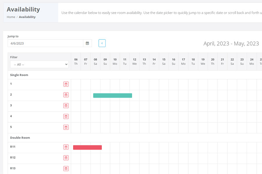 VEVSoftware Hotel Booking Software - room availability