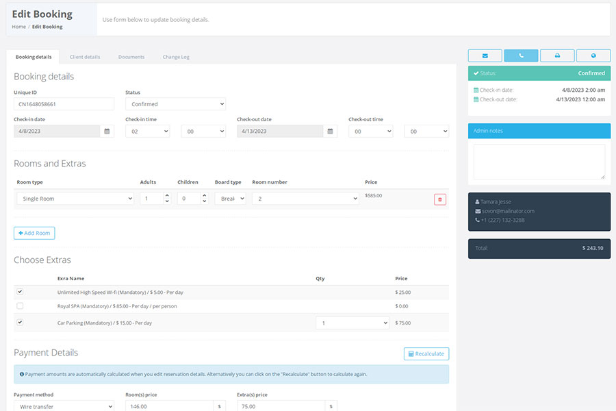 VEVSoftware hotel reservation software - manage reservations