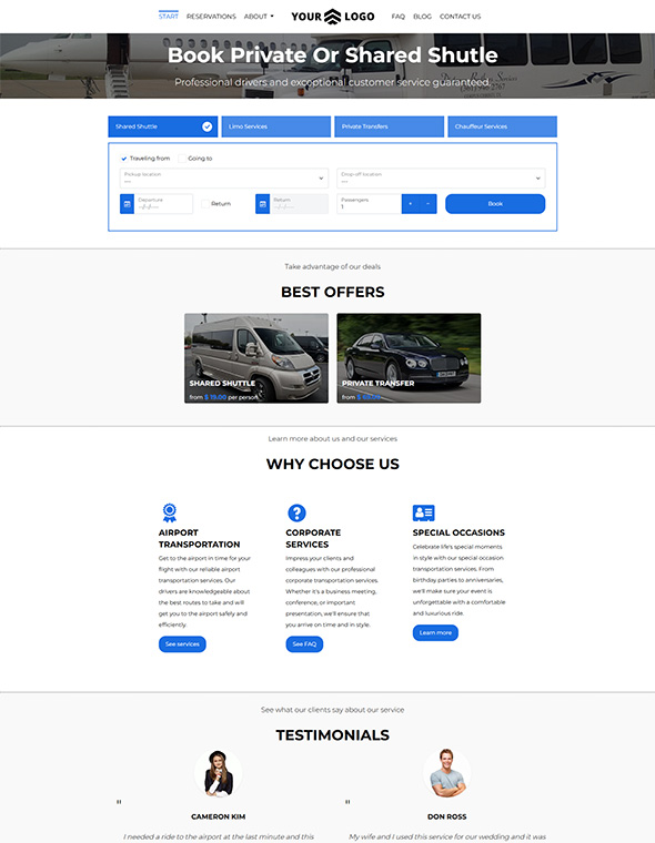 Shuttle Booking Software - Website Template #4