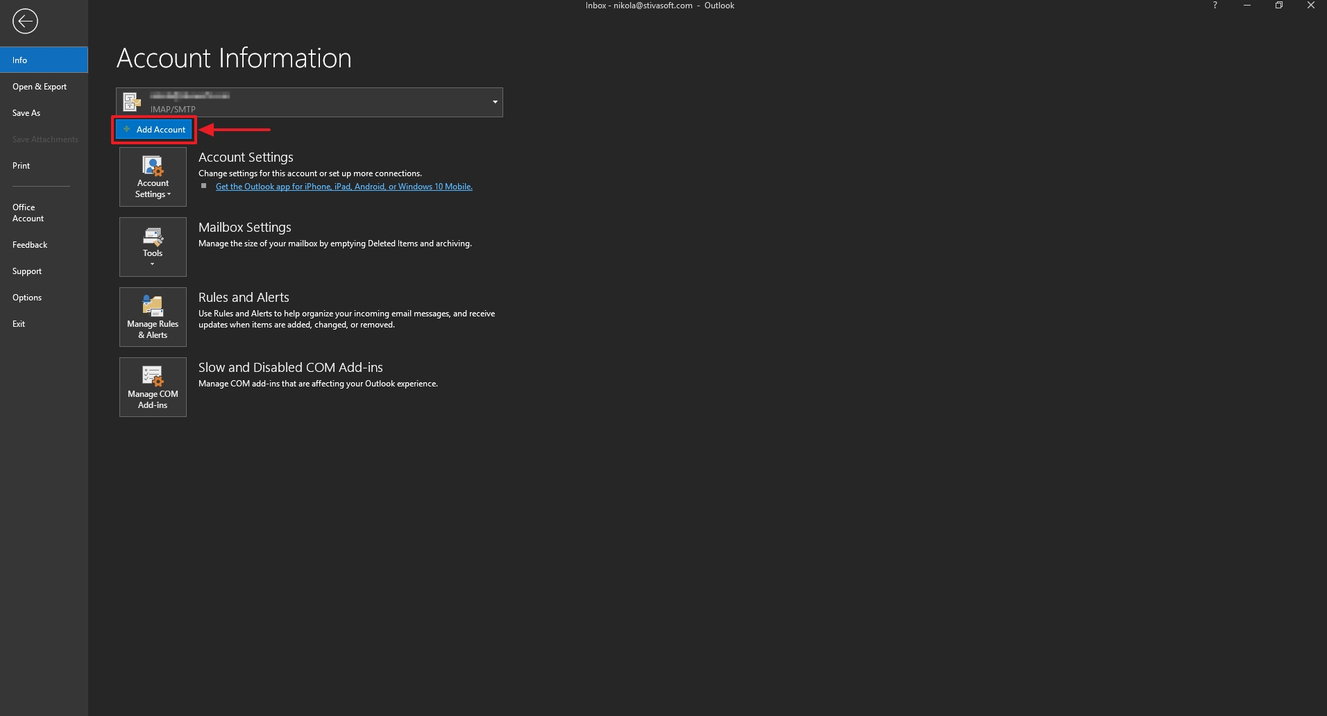 Email from VEVSoftware - Outlook 2016 configuration - step 2