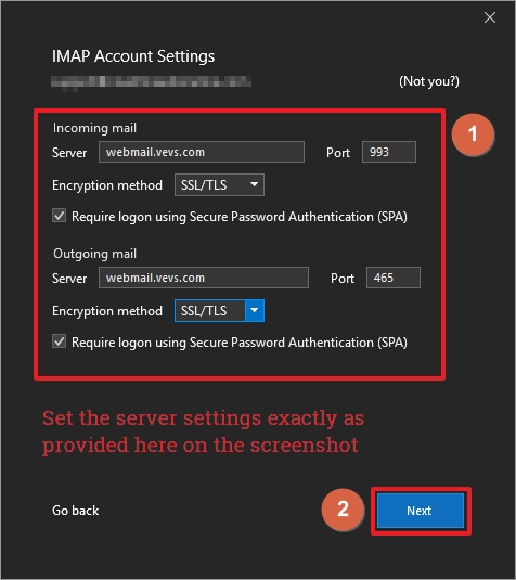 Email from VEVSoftware - Outlook 2016 configuration - step 5